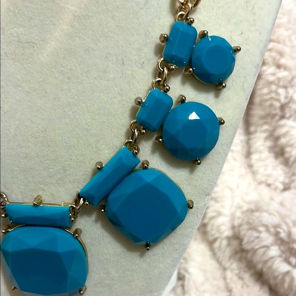 Charming Charlie Teal Faceted Bead Statement Gold Tone Chain Necklace - Picture 2 of 4